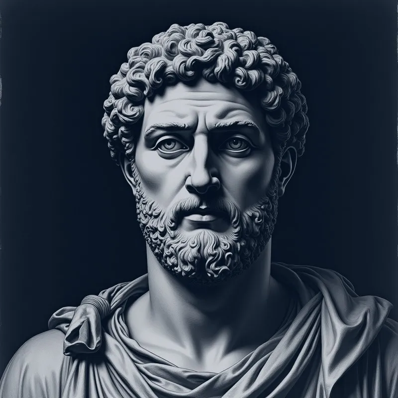 Gravura: busto de mármore de Marco Aurélio, filósofo estoico romano